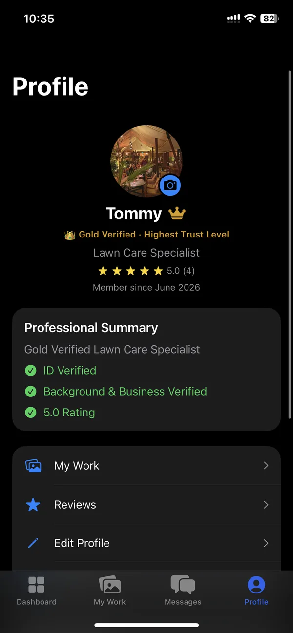 VeraFix Professional screen: Verified profile